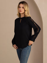 [Sort] SilkSilky-DK Long Sleeve Keyhole Neck Damebluser 004