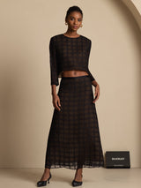 [Sort] SilkSilky-DK Ren Silke Langærmet Rund Hals Women''s Outfit Sets 003
