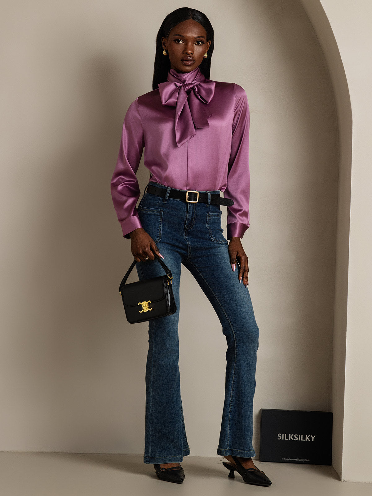 [Mørke Lilla] SilkSilky-DK 19Momme Silke Womens Shirt 007