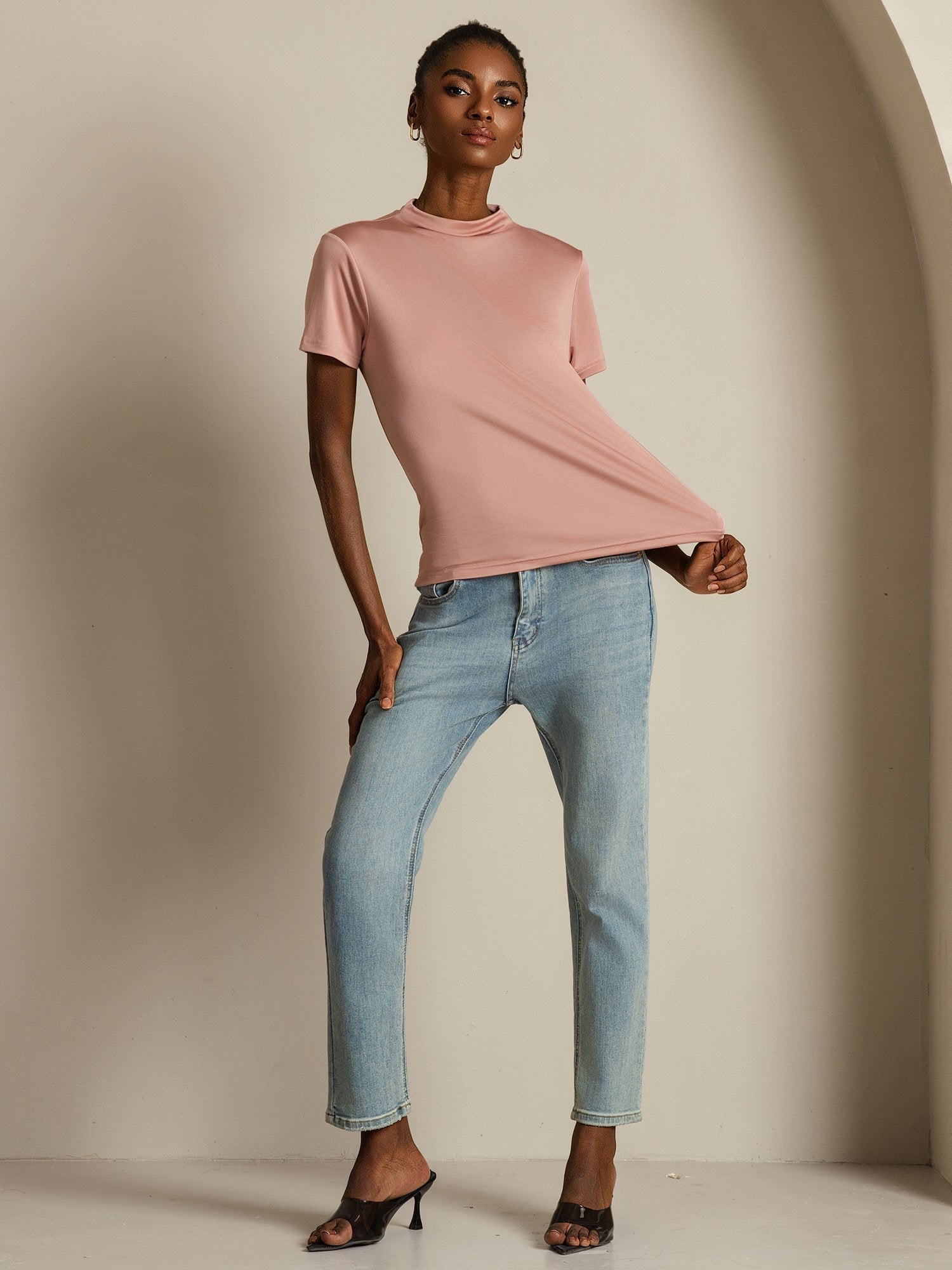 [Lyserød] SilkSilky-DK Silke Womens T-Shirt 004