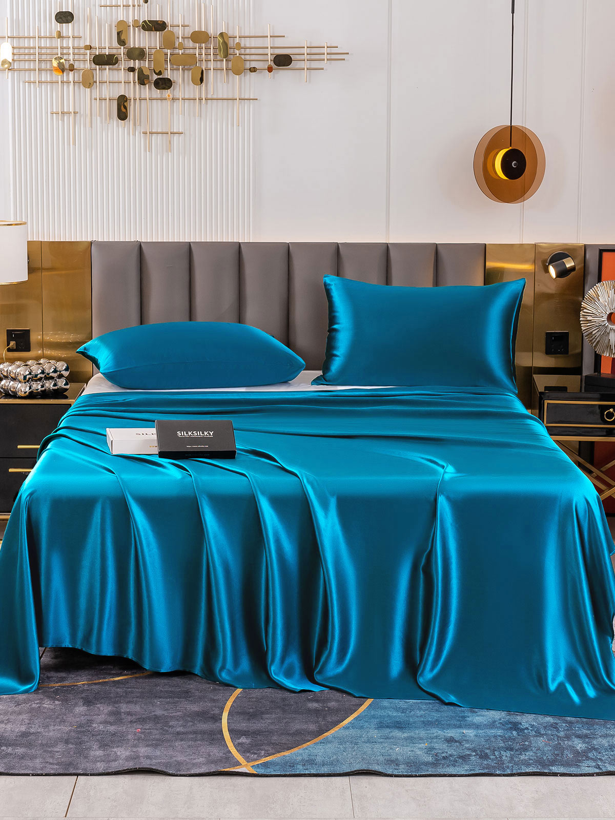 [Blågrøn] SilkSilky-DK 19Momme Bedding Set 002