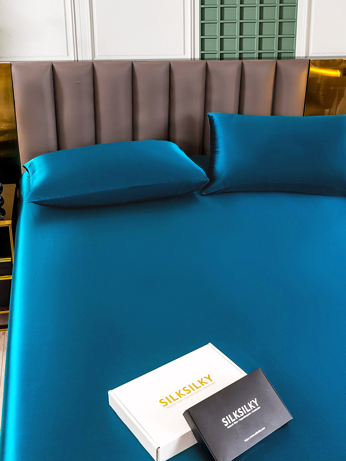 [Blågrøn] SilkSilky-DK 25Momme Bedding Set 003