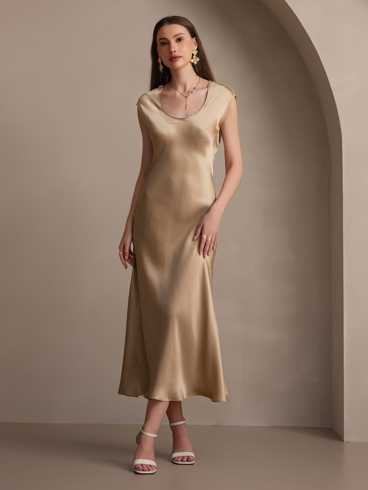 [Champagne] SilkSilky-DK 19Momme Silke Dress 007