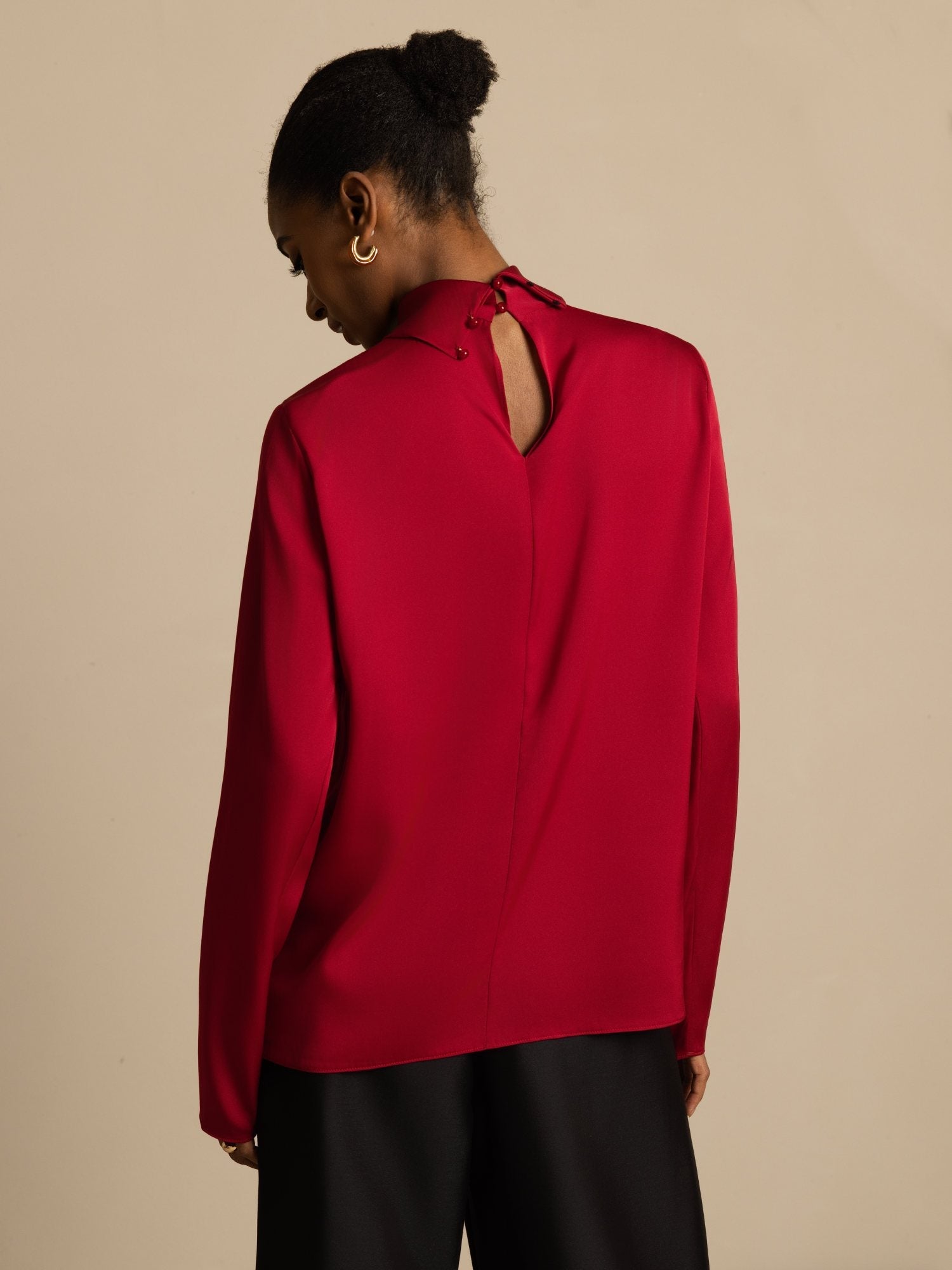 [Vin] SilkSilky-DK 19Momme Silke Langærmet Rullekrave T-shirt til kvinder 003