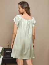[Mintgrøn] SilkSilky-DK Cap Sleeve Square Neck Natkjole 002