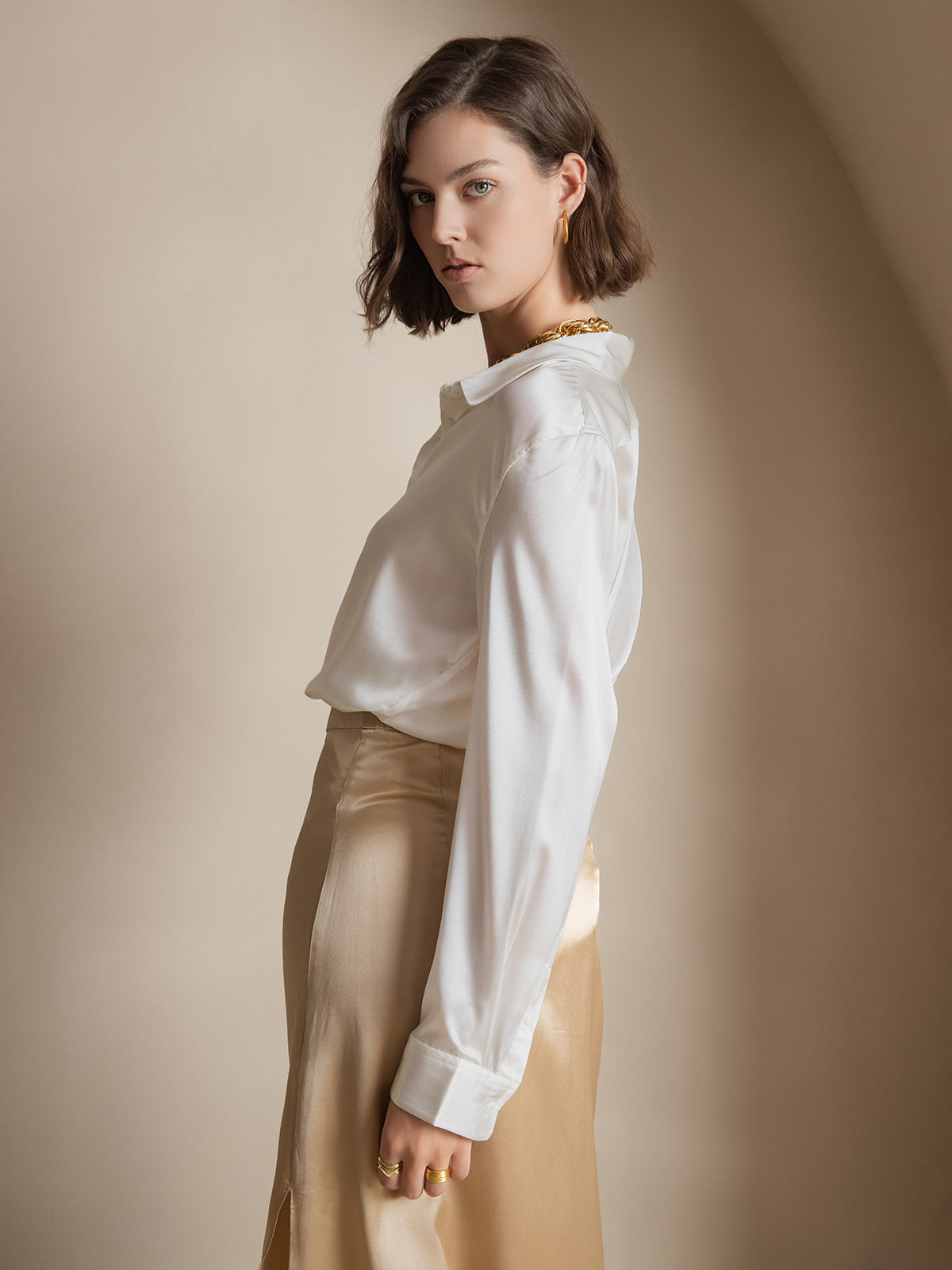 [Hvid] SilkSilky-DK Silke Womens Shirt 004