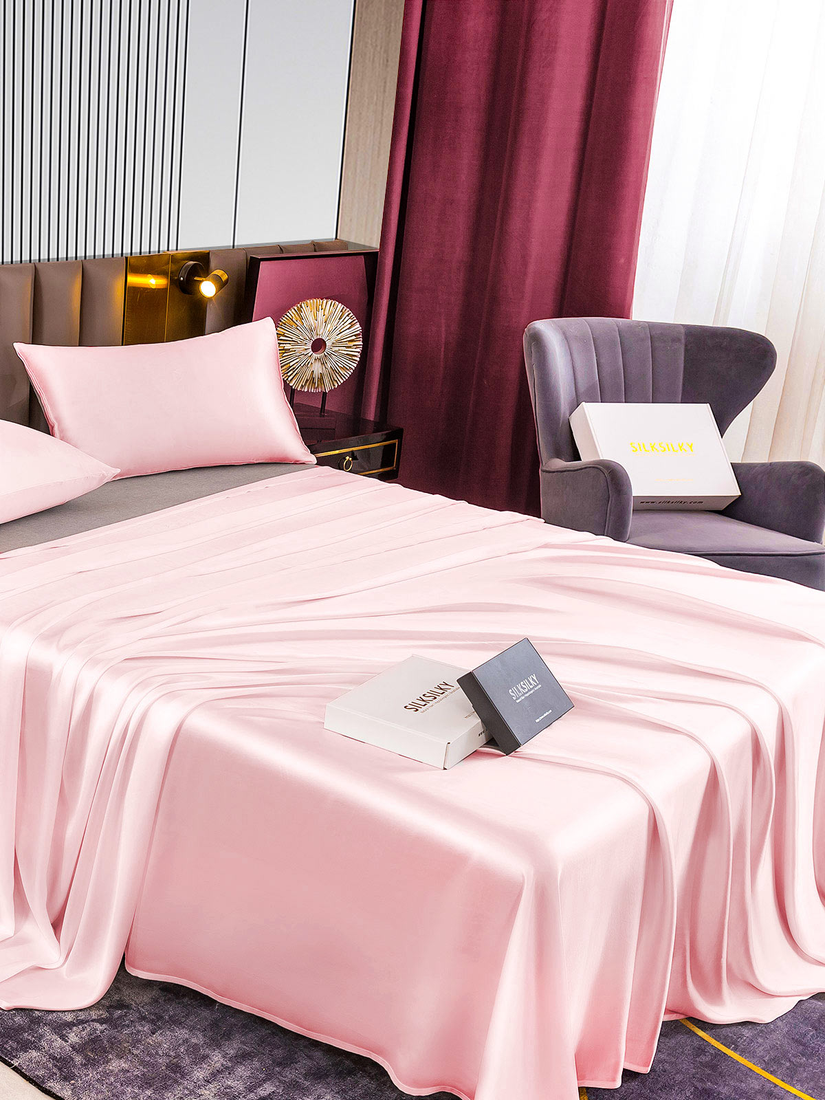 [Lyserød] SilkSilky-DK 22Momme Bedding Set 004