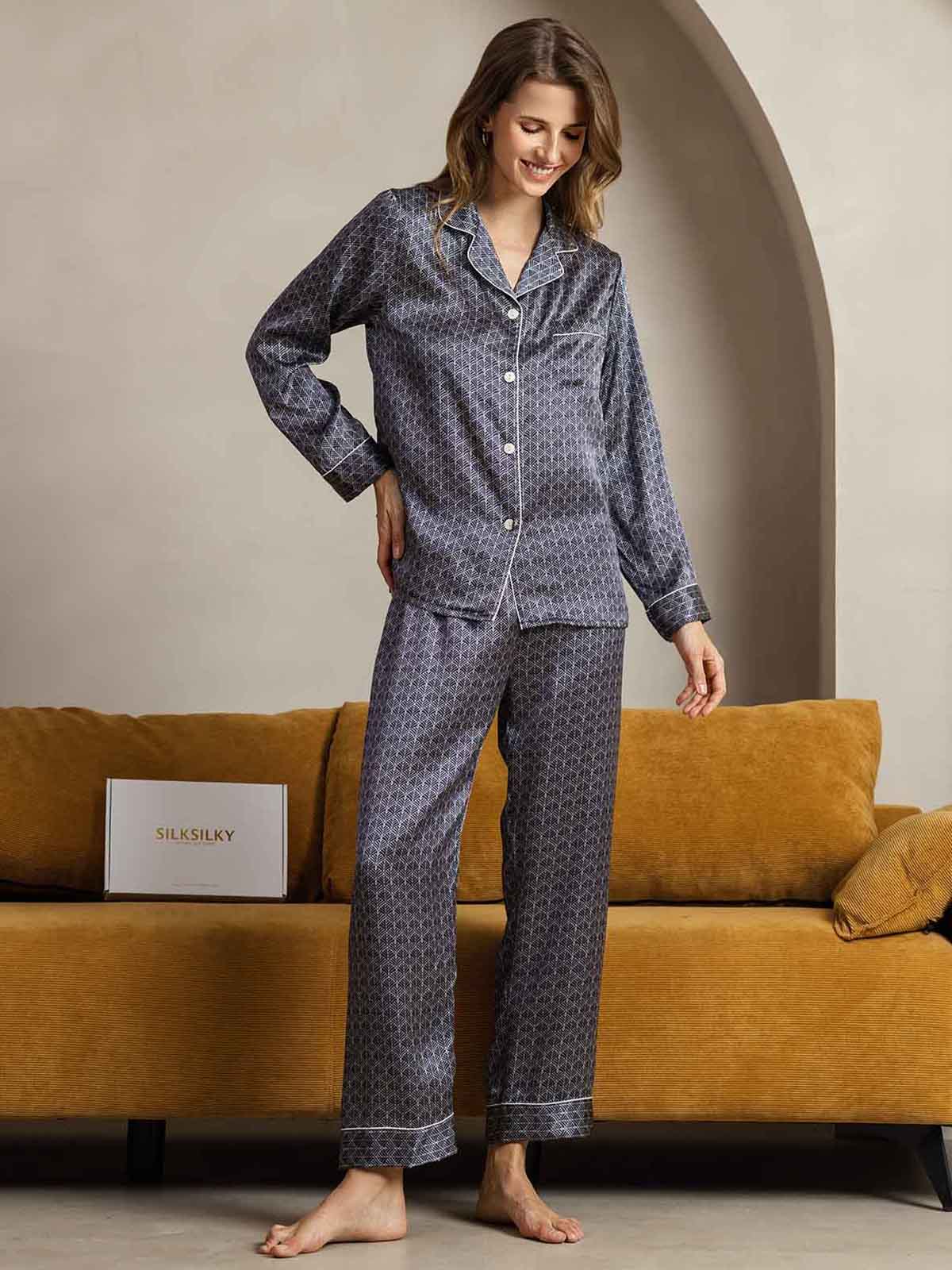 [Marine Ginkgo] SilkSilky-DK Womens Pajamas 004
