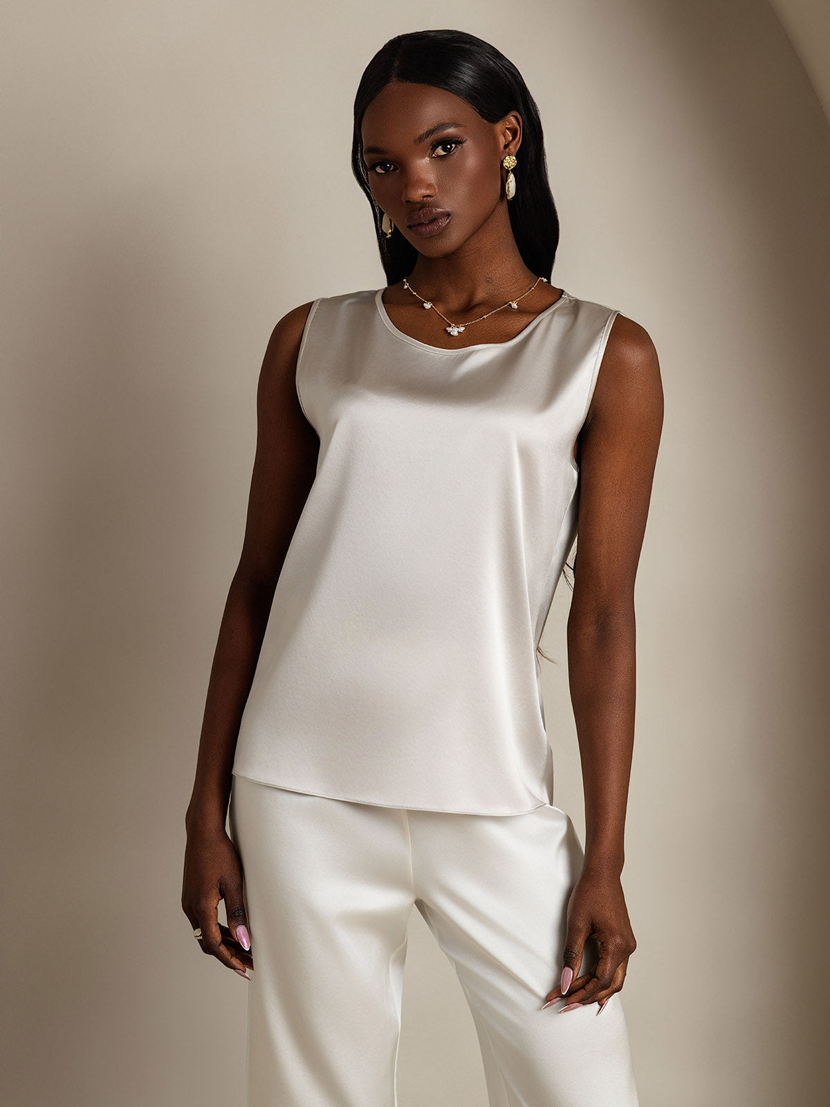 [Lysegrå] SilkSilky-DK 19Momme Silke Camisoles 003