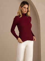 [Vin] SilkSilky-DK Long Sleeve Turtle Neck T-shirt til kvinder 003