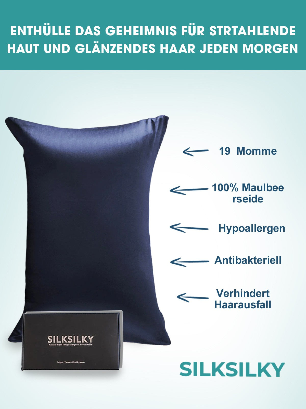 [Mørkeblå] SilkSilky-DK 19Momme Pillowcase 002