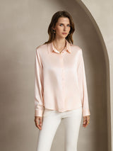 [Lys Pink] SilkSilky-DK Long Sleeve Lapel Collar Dameskjorte 001