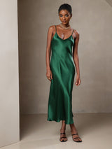 [Grøn] SilkSilky-DK Sleeveless V Neck Kjole 001