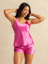 [Rosenrød] SilkSilky-DK Sleeveless V Neck Camisole Sæt 003