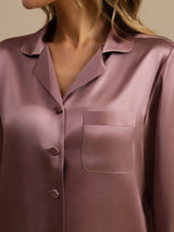 [Bleg Mauve] SilkSilky-DK Long Sleeve Lapel Collar Dame Pyjamas 005