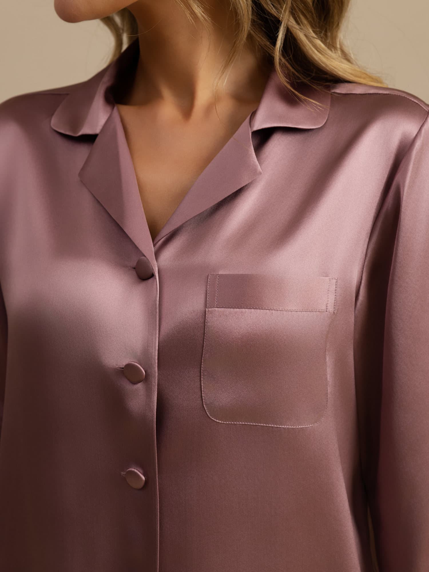 [Bleg Mauve] SilkSilky-DK Langærmet Notchkrage Dame Pyjamas 005