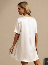 [Hvid] SilkSilky-DK Half Sleeve V Neck Natkjole 002