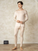 [Tan] SilkSilky-DK Langærmet Rund Hals Herre Lange Underbukser 001