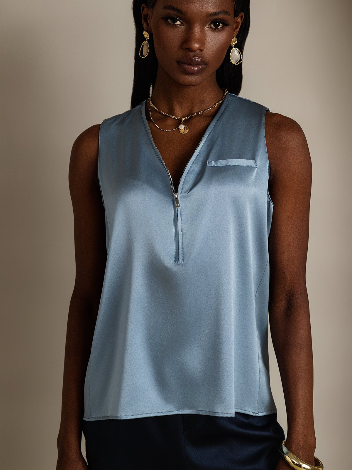 SilkSilky-DK 19Momme Silke Womens Shirt Gråblå 001