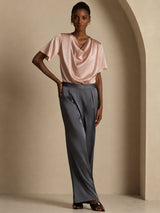 [Toscana] SilkSilky-DK Short Sleeve Cowl Neck Damebluser 005