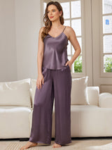 [Lilla Grå] SilkSilky-DK Spaghetti Rem V Hals Camisole Sæt 001