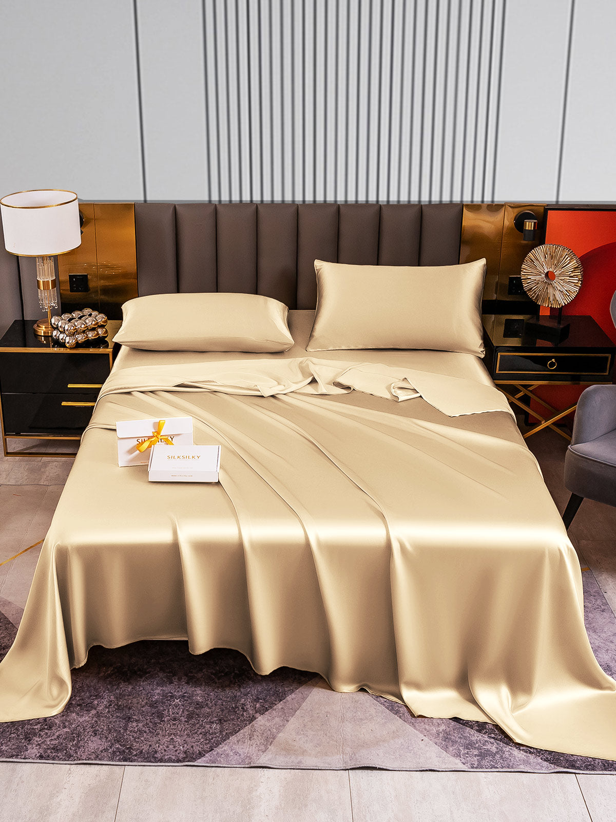 [Beige] SilkSilky-DK 22Momme Bedding Set 001