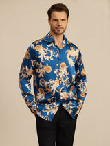 [Navy Drage] SilkSilky-DK Long Sleeve Lapel Collar Herreskjorte 003