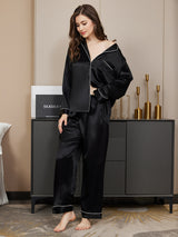 [Sort] SilkSilky-DK Langærmet Notchkrage Dame Pyjamas 004