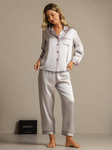 [Sølv] SilkSilky-DK Langærmet Notchkrage Dame Pyjamas 006