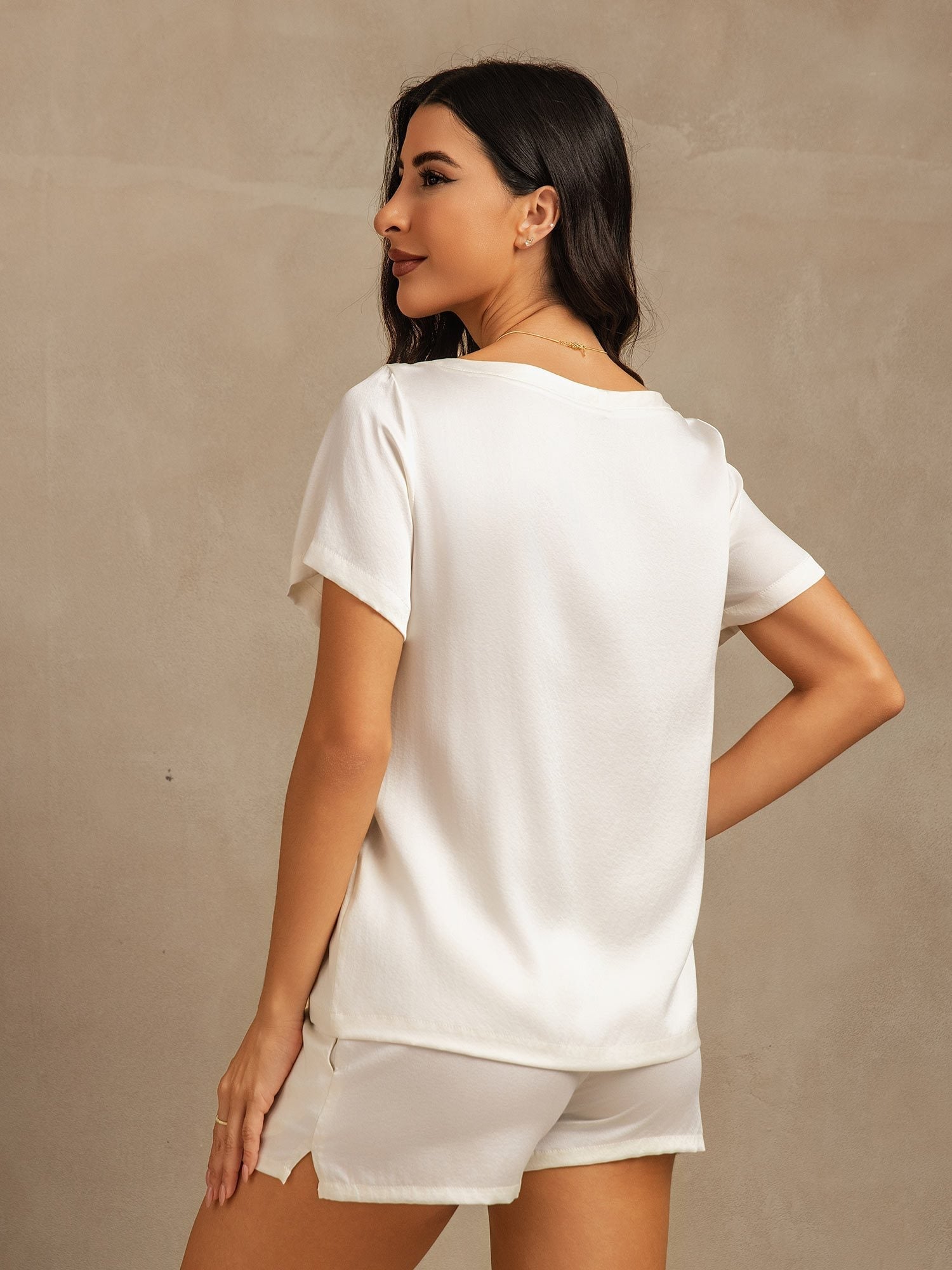 [Hvid] SilkSilky-DK 19Momme Silke Womens Pajamas 002,