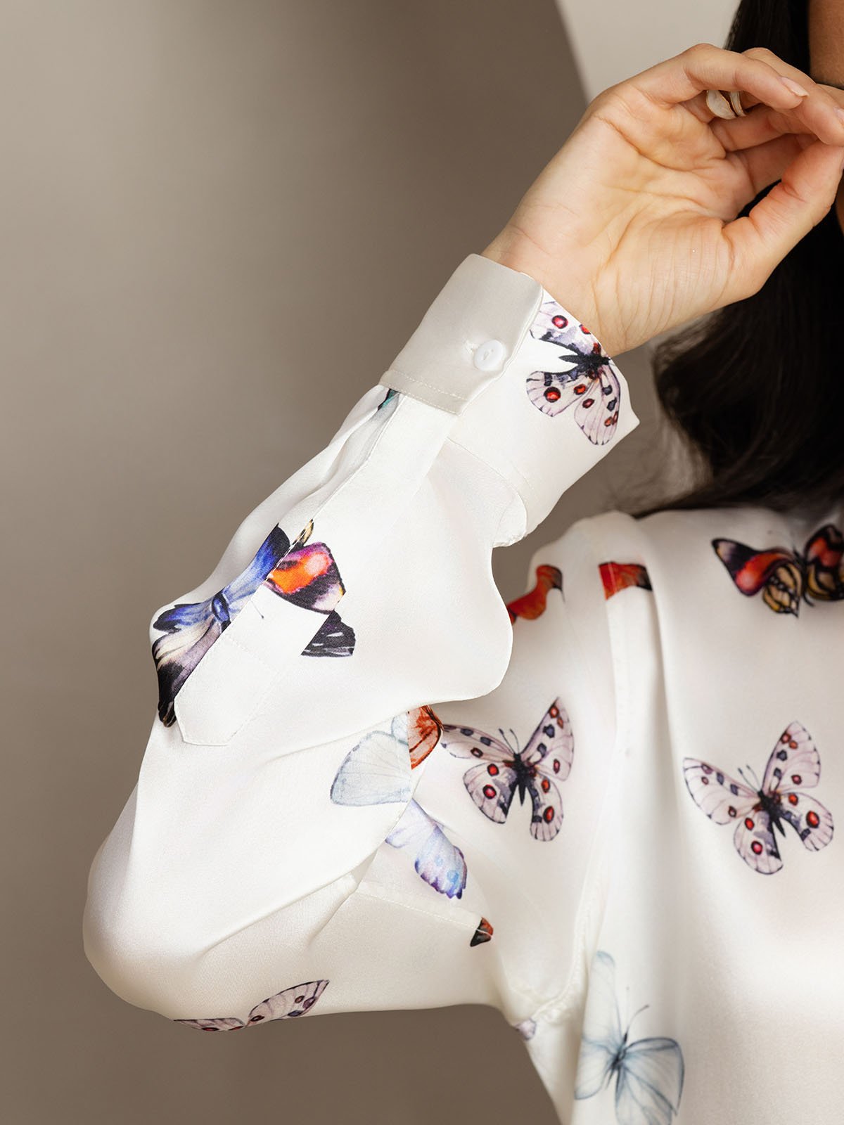 [HvidSommerfugl] SilkSilky-DK 19Momme Silke Lapel Collar Women''s Outfit Sets 006