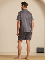 [Sort Ginkgo] SilkSilky-DK Short Sleeve Lapel Collar Pyjamas til Mænd 002