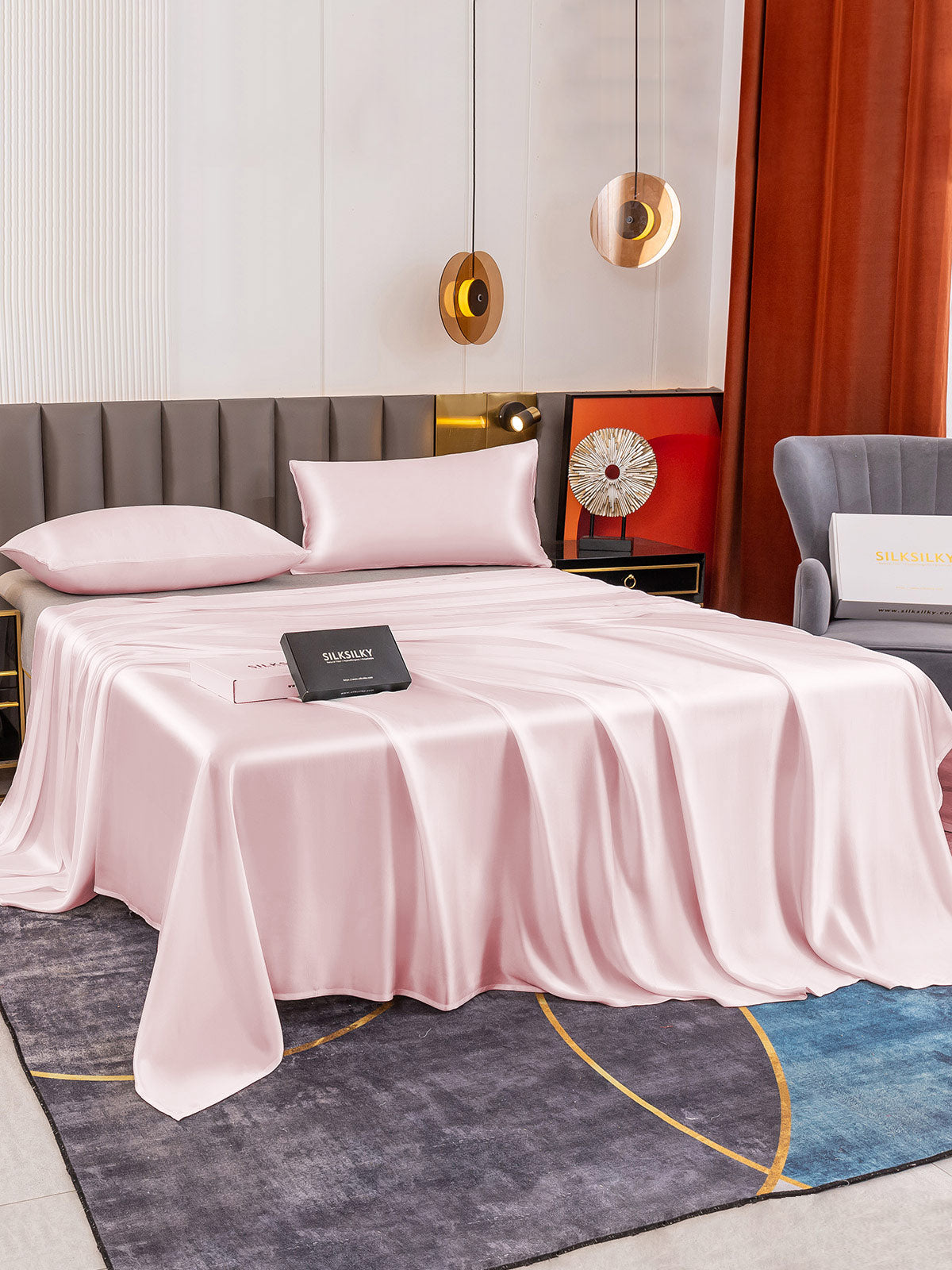 [Lyserød] SilkSilky-DK 19Momme Bedding Set 003