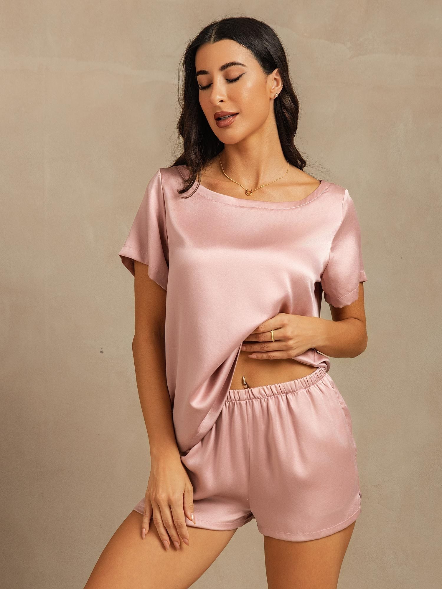 [Ferskenhud] SilkSilky-DK 19Momme Silke Womens Pajamas 005,