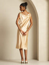 [Champagne] SilkSilky-DK Sleeveless Cowl Neck Kjole 002