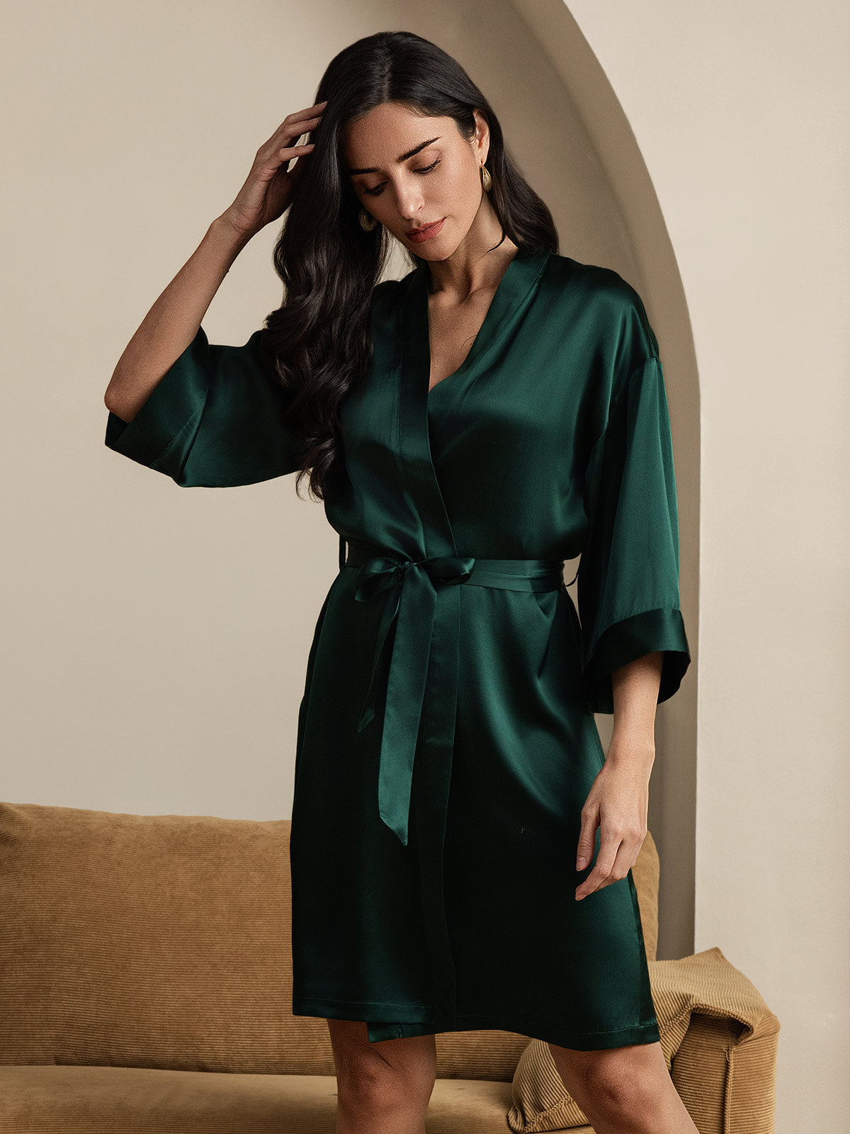 [Mørkegrøn] SilkSilky-DK Womens Robe 006