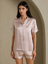 [Skyggegrå] SilkSilky-DK Short Sleeve Lapel Collar Dame Pyjamas 003