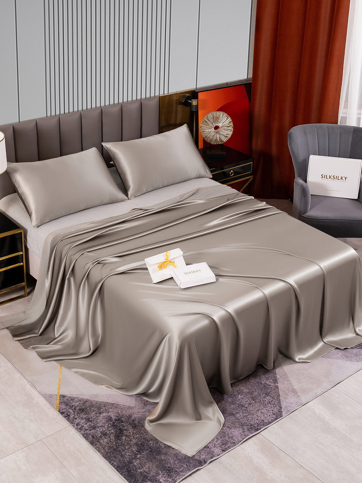 [Grå] SilkSilky-DK 22Momme Bedding Set 002
