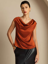 [Karamel] SilkSilky-DK Cap Sleeve Cowl Neck T-shirt til kvinder 001
