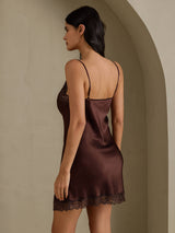 [Brun] SilkSilky-DK Sleeveless V Neck Natkjole 002