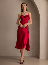 [Vin] SilkSilky-DK Spaghetti Rem Drapert halsutringning Kjole 005