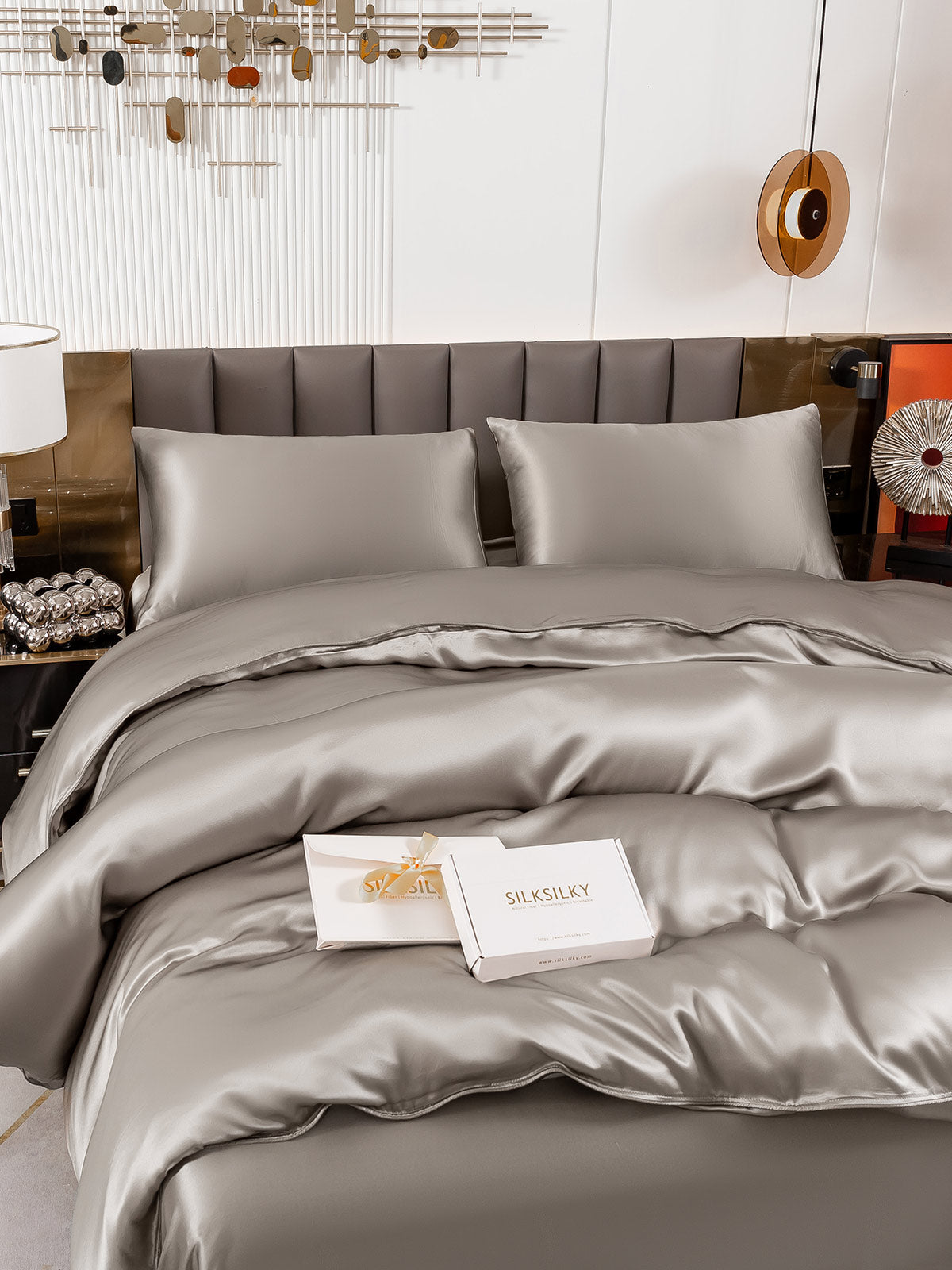 [Grå] SilkSilky-DK 19Momme Bedding Set 005