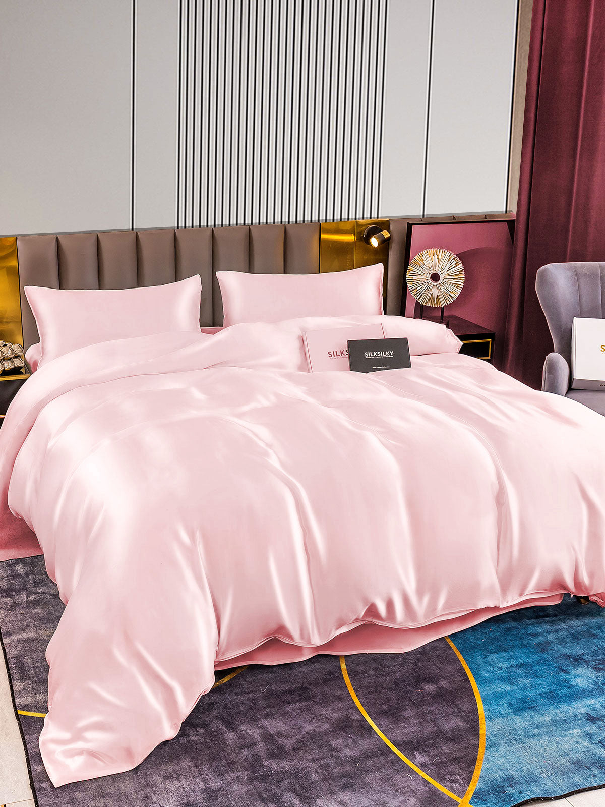 [Lyserød] SilkSilky-DK 22Momme Bedding Set 003
