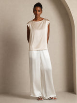 [Beige] SilkSilky-DK Cap Sleeve Round Neck T-shirt til kvinder 004