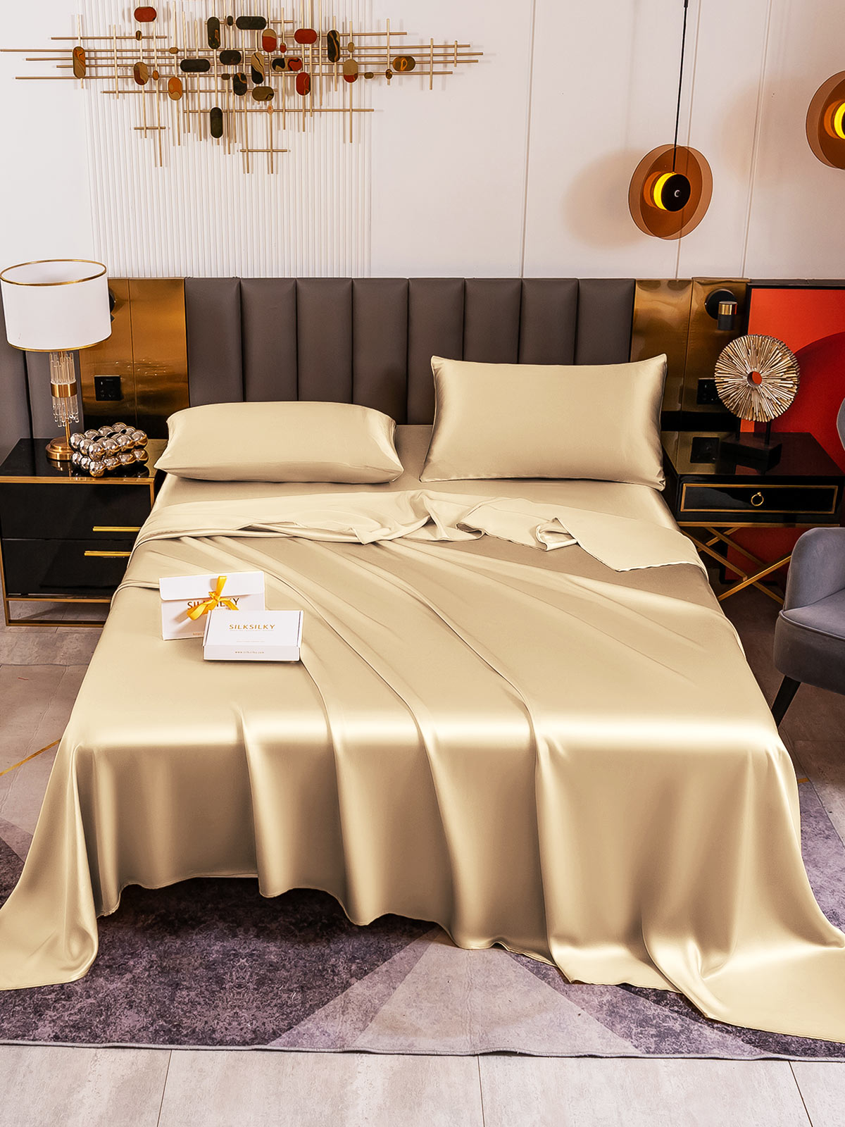 [Beige] SilkSilky-DK 19Momme Bedding Set 004