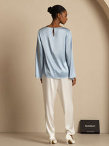 [Gråblå] SilkSilky-DK Long Sleeve Boat Neck Bluse 002