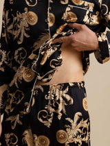 [Sort Drage] SilkSilky-DK Long Sleeve Notch Collar Pyjamas til Mænd 005