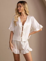 [Hvid] SilkSilky-DK Short Sleeve V Neck Dame Pyjamas 001