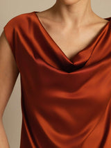 [Karamel] SilkSilky-DK Cap Sleeve Cowl Neck T-shirt til kvinder 003