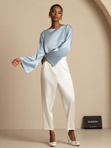 [Gråblå] SilkSilky-DK Long Sleeve Boat Neck Bluse 009